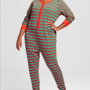 Adorable Green & Red Candy Stripped Holiday Long Sleeve Pant Jumper Onsie PJS